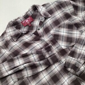 Hippie Rose Flannel Womens X-Small‎ Grey Plaid Cropped Button Up Frayed Hem
